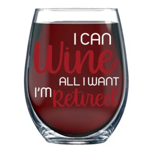 i can wine i'm retired - 15oz funny stemless wine glass perfect retirement gift for women men dad mom unique present for friends coworkers office boss grandma & family retiree retiring - by funnwear