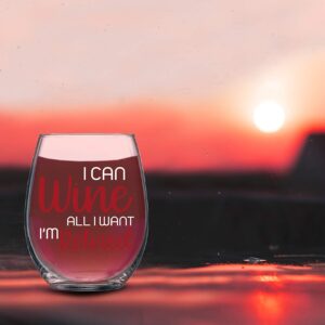 I Can Wine I'm Retired - 15oz Funny Stemless Wine Glass Perfect Retirement Gift for Women Men Dad Mom Unique Present for Friends Coworkers Office Boss Grandma & Family Retiree Retiring - By Funnwear