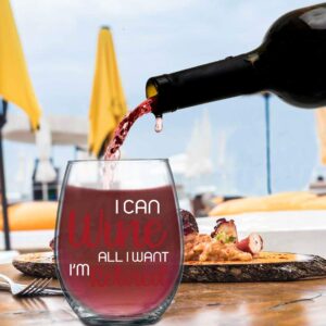 I Can Wine I'm Retired - 15oz Funny Stemless Wine Glass Perfect Retirement Gift for Women Men Dad Mom Unique Present for Friends Coworkers Office Boss Grandma & Family Retiree Retiring - By Funnwear