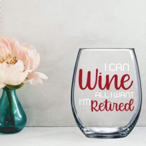 I Can Wine I'm Retired - 15oz Funny Stemless Wine Glass Perfect Retirement Gift for Women Men Dad Mom Unique Present for Friends Coworkers Office Boss Grandma & Family Retiree Retiring - By Funnwear