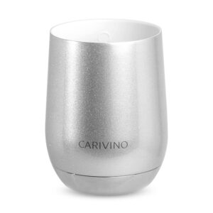 carivino luxury wine tumbler with ceramic interior, genuine cork base & tritan lid, advanced vacuum insulated stainless steel with copper coating and premium metallic/pearl finish, 12oz, platinum
