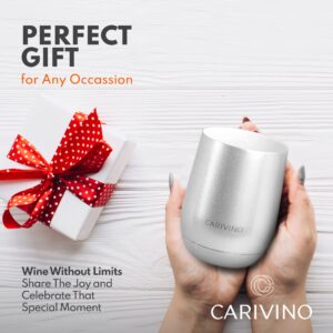 CARIVINO Luxury Wine Tumbler with Ceramic Interior, Genuine Cork Base & Tritan Lid, Advanced Vacuum Insulated Stainless Steel with Copper Coating and Premium Metallic/Pearl Finish, 12oz, Platinum