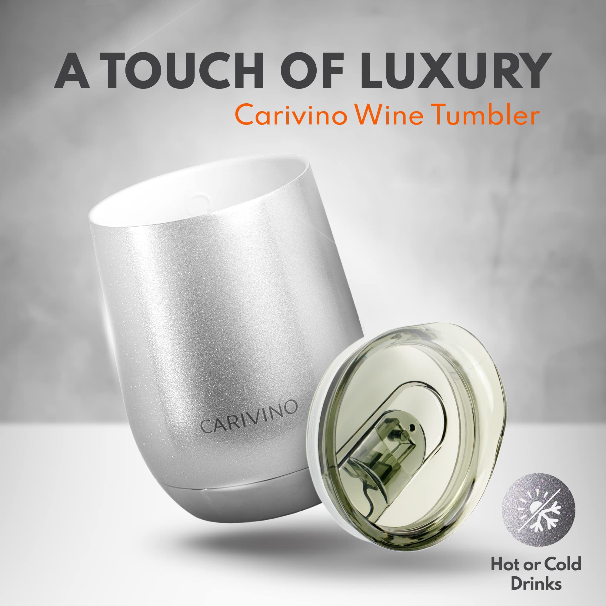 CARIVINO Luxury Wine Tumbler with Ceramic Interior, Genuine Cork Base & Tritan Lid, Advanced Vacuum Insulated Stainless Steel with Copper Coating and Premium Metallic/Pearl Finish, 12oz, Platinum