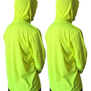 NY GOLDEN FASHION Hi Vis High Visibility T Shirt Long Sleeve Safety Construction Work Shirts with Hood (2Pcs Neon Yellow, XL)