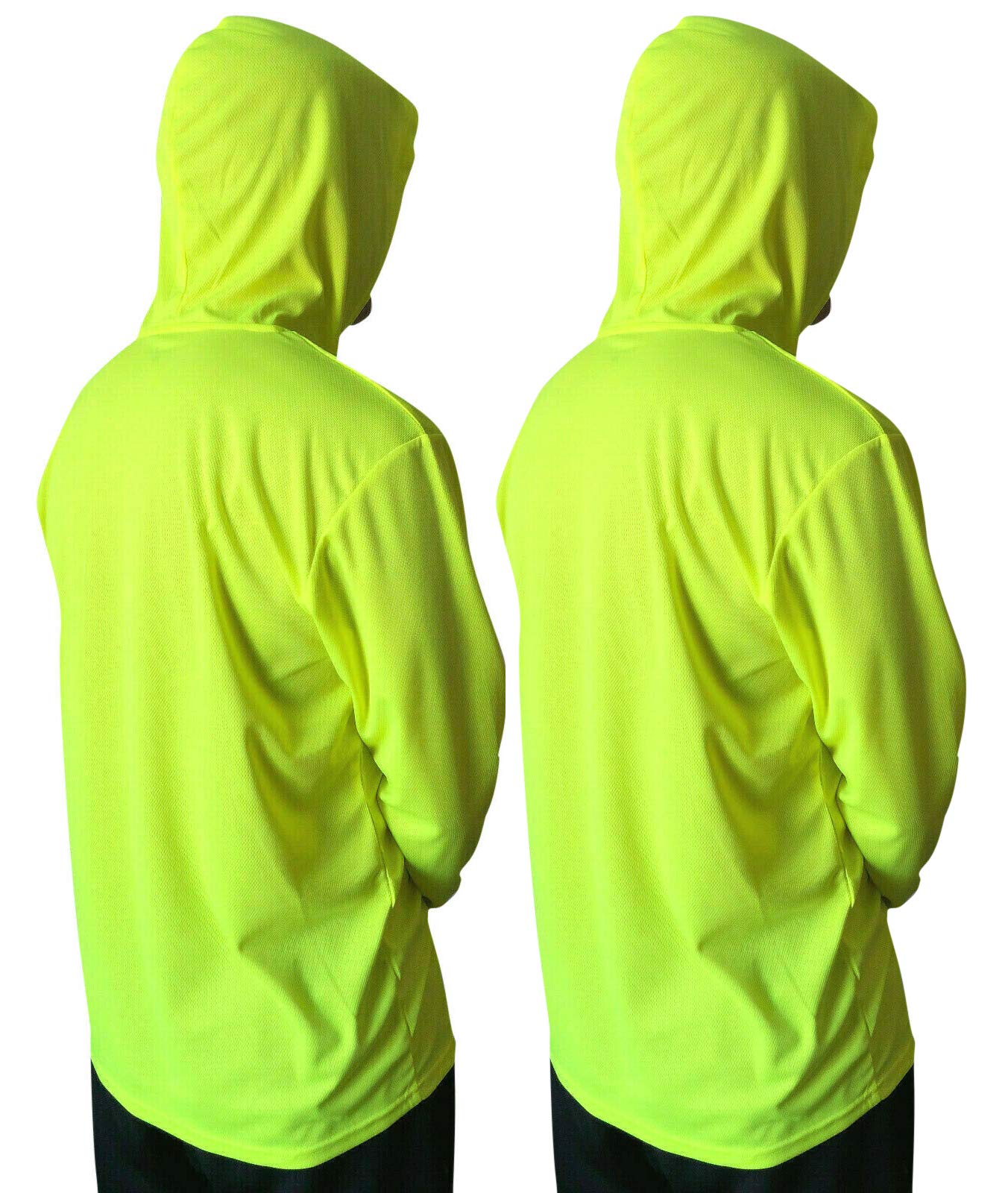 NY GOLDEN FASHION Hi Vis High Visibility T Shirt Long Sleeve Safety Construction Work Shirts with Hood (2Pcs Neon Yellow, XL)