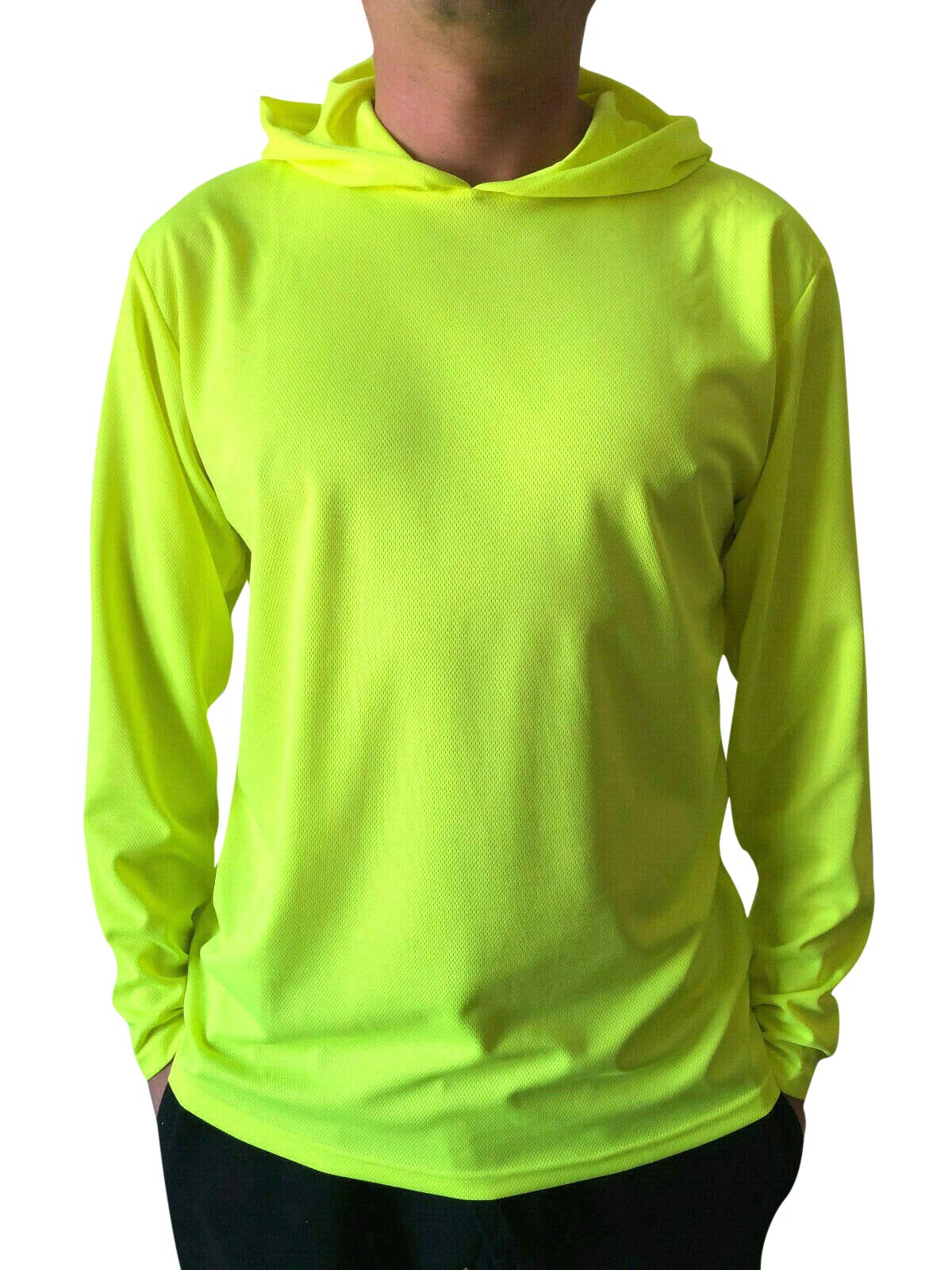 NY GOLDEN FASHION Hi Vis High Visibility T Shirt Long Sleeve Safety Construction Work Shirts with Hood (2Pcs Neon Yellow, XL)