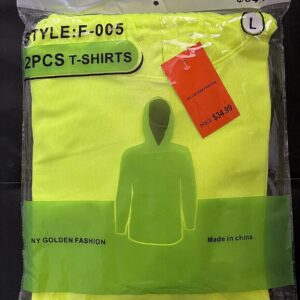 NY GOLDEN FASHION Hi Vis High Visibility T Shirt Long Sleeve Safety Construction Work Shirts with Hood (2Pcs Neon Yellow, XL)