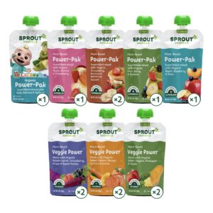 sprout organic baby food, stage 4 toddler pouches, 9 flavor power pak and veggie power sampler, 4 oz purees (pack of 12)