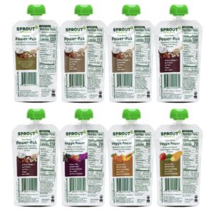 Sprout Organic Baby Food, Stage 4 Toddler Pouches, 9 Flavor Power Pak and Veggie Power Sampler, 4 Oz Purees (Pack of 12)