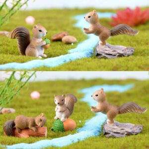 8 Pcs Squirrel Figures Animal Character Toys Cake Toppers, Squirrel Fairy Garden Miniature Figurines Collection Playset Christmas Birthday Gift Desk Decorations