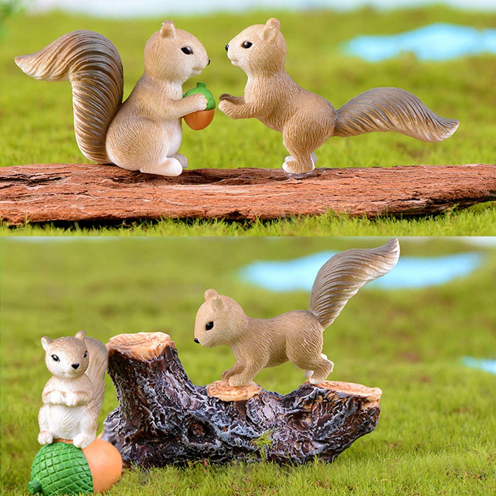 8 Pcs Squirrel Figures Animal Character Toys Cake Toppers, Squirrel Fairy Garden Miniature Figurines Collection Playset Christmas Birthday Gift Desk Decorations