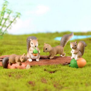 8 Pcs Squirrel Figures Animal Character Toys Cake Toppers, Squirrel Fairy Garden Miniature Figurines Collection Playset Christmas Birthday Gift Desk Decorations