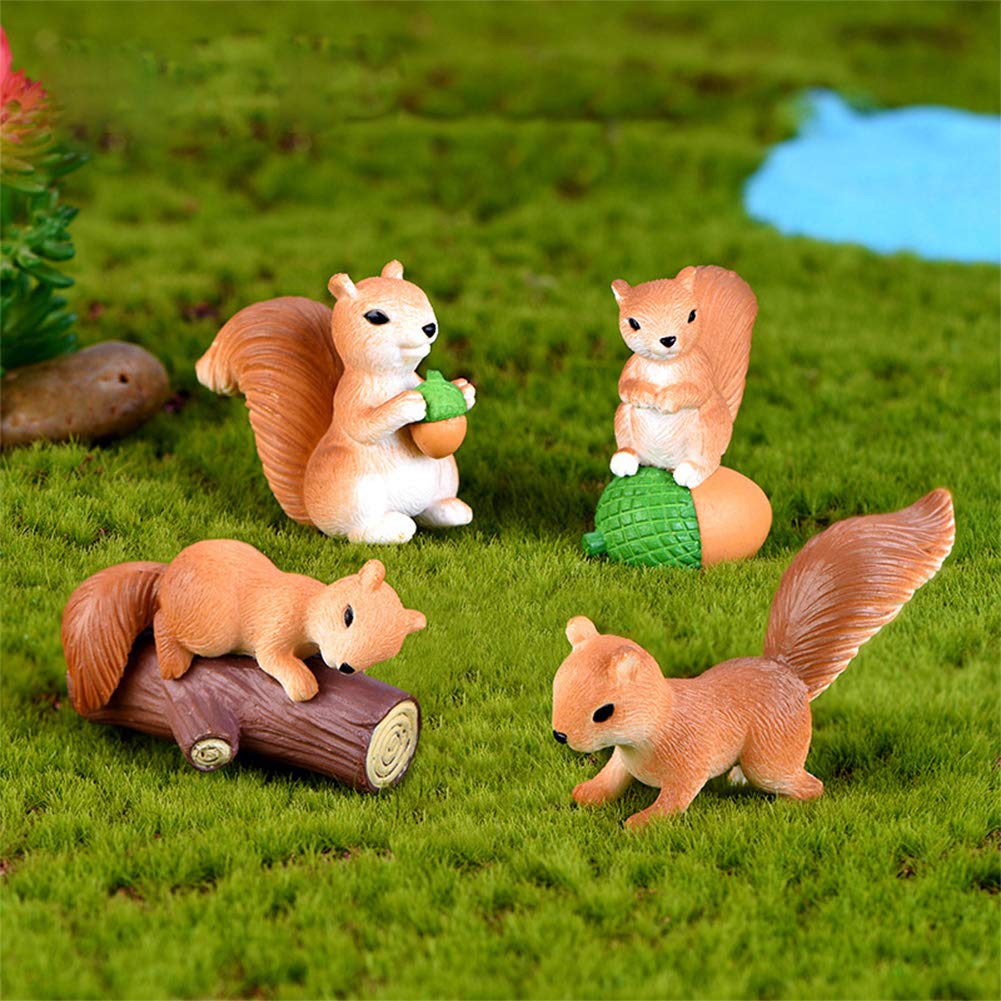 8 Pcs Squirrel Figures Animal Character Toys Cake Toppers, Squirrel Fairy Garden Miniature Figurines Collection Playset Christmas Birthday Gift Desk Decorations