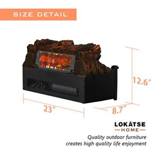 LOKATSE HOME 23" Electric Fireplace Insert Log, Remote Control Heater with Realistic Ember Bed, Black