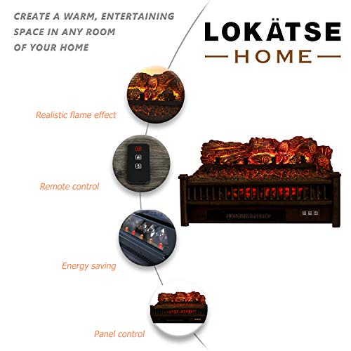 LOKATSE HOME 23" Electric Fireplace Insert Log, Remote Control Heater with Realistic Ember Bed, Black