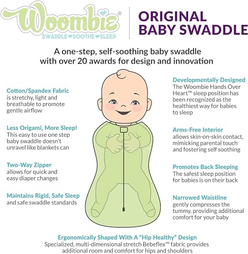 Woombie Simply Baby Swaddling Blanket I Soothing, Cotton Baby Swaddle I Wearable Baby Blanket, Pink Blush, 0-3 Months