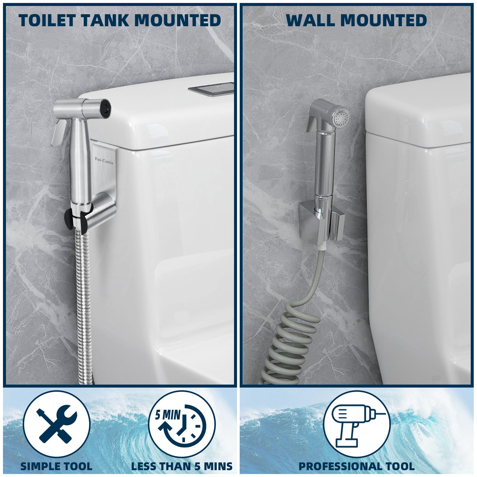 Handheld Bidet Sprayer for Toilet Portable Pet Shower Toilet Water Sprayer Seat Bidet Attachment Bathroom Stainless Steel Spray for Personal Hygiene (Hook)