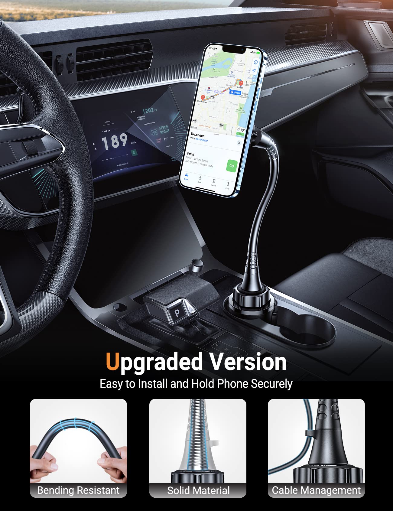 [Upgraded 15in] TORRAS Magnetic Car Cup Holder Phone Mount Adjustable Gooseneck Cup Holder Phone Holder for Car Compatible with iPhone Samsung and All Cell Phones