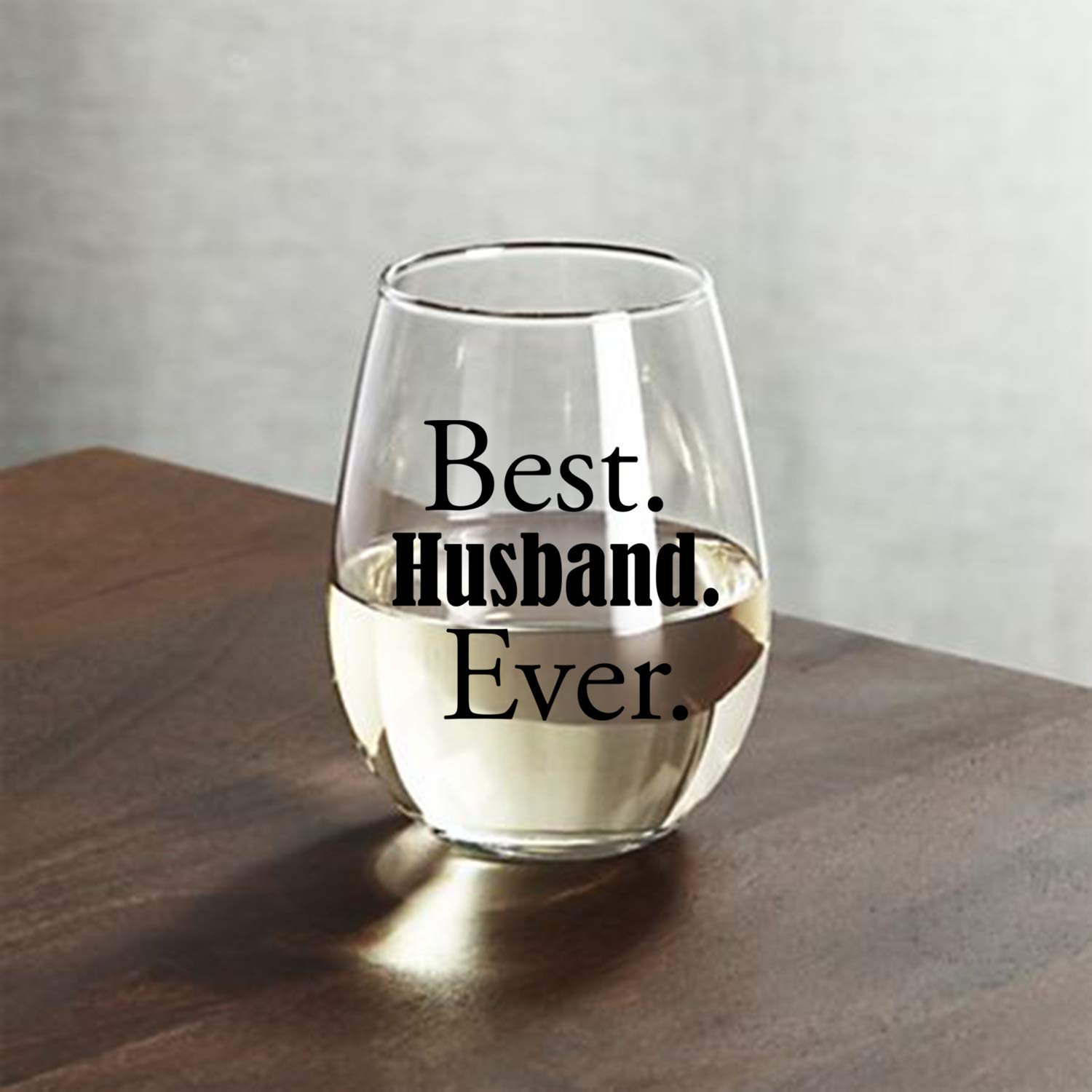 Momstir Best Husband Ever 15oz Stemless Wine Glass with Sayings Unique Present for Him, Hubby, Men, Husband from Wife - Romantic Idea for Anniversary, Birthday