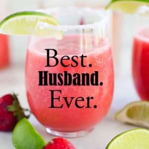 Momstir Best Husband Ever 15oz Stemless Wine Glass with Sayings Unique Present for Him, Hubby, Men, Husband from Wife - Romantic Idea for Anniversary, Birthday