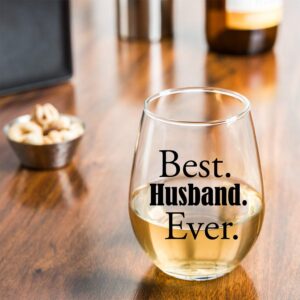 Momstir Best Husband Ever 15oz Stemless Wine Glass with Sayings Unique Present for Him, Hubby, Men, Husband from Wife - Romantic Idea for Anniversary, Birthday