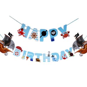 Pirate Birthday Banner Pirate Party Decorations for Kids Pirate Theme Party Supplies Birthday Party Baby Shower Pirate Happy Birthday Banner for Boys Children 1st 2nd 3rd 4th Birthday Supplies