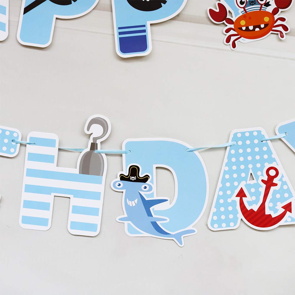Pirate Birthday Banner Pirate Party Decorations for Kids Pirate Theme Party Supplies Birthday Party Baby Shower Pirate Happy Birthday Banner for Boys Children 1st 2nd 3rd 4th Birthday Supplies