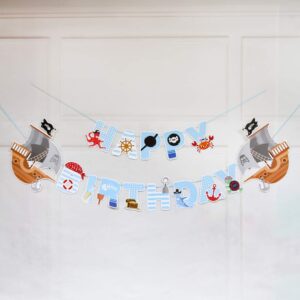 Pirate Birthday Banner Pirate Party Decorations for Kids Pirate Theme Party Supplies Birthday Party Baby Shower Pirate Happy Birthday Banner for Boys Children 1st 2nd 3rd 4th Birthday Supplies