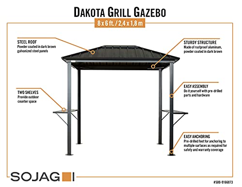 Sojag 6' x 8' Dakota BBQ Grill Gazebo Outdoor Weather-Resistant Aluminum Frame Shelter