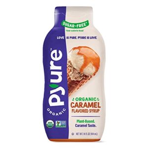 pyure organic caramel flavored syrup, zero sugar, 1 net carb, gluten-free, plant-based for vegan keto friendly food, 14 oz