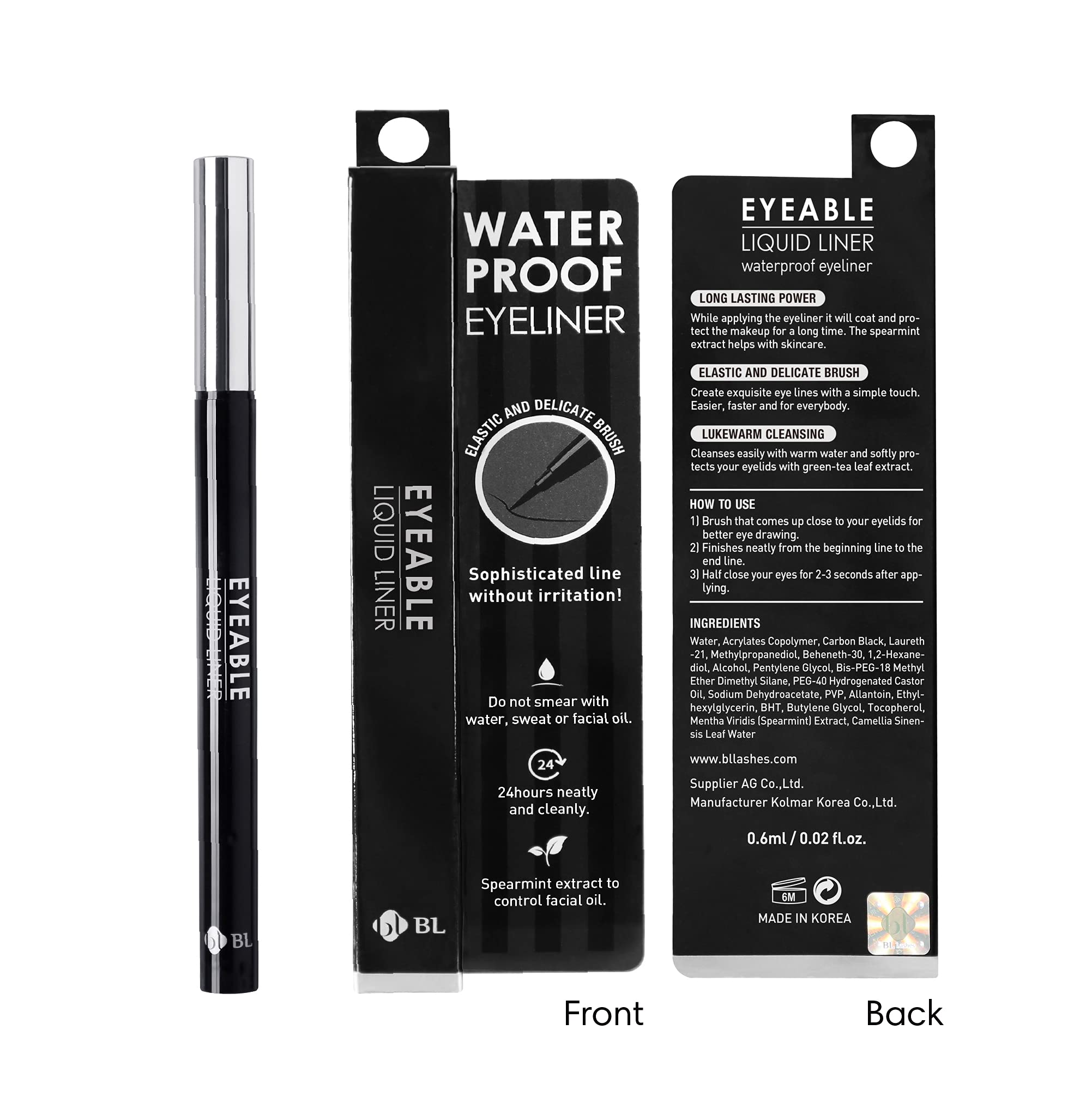 Eyeable Liquid Liner by BL Lashes | Eyelash extension friendlly eyeliner| Safe for lash extensions| Water-based, Smudge-proof, Long lasting formula, Black, 0.6ml