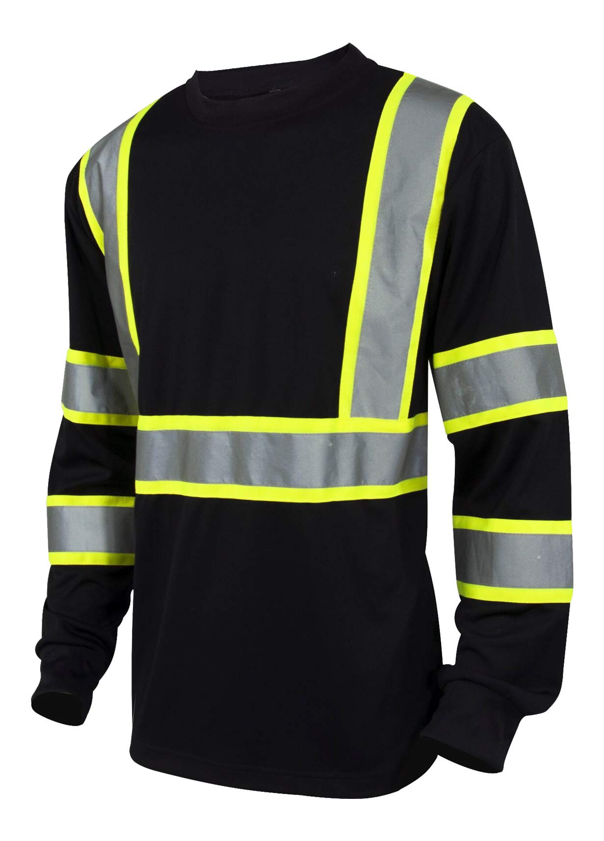 L&M Hi Vis Class 3 T Shirt Reflective Safety Black Long Sleeve HIGH Visibility 39 (XL, Black)