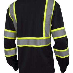 L&M Hi Vis Class 3 T Shirt Reflective Safety Black Long Sleeve HIGH Visibility 39 (XL, Black)