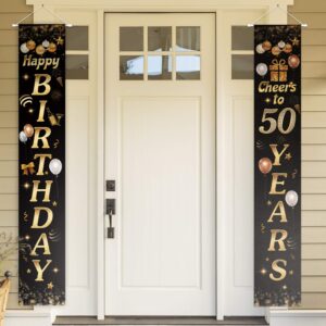 pakboom happy birthday cheers to 50 years black gold yard sign door banner 50th birthday decoration party supplies