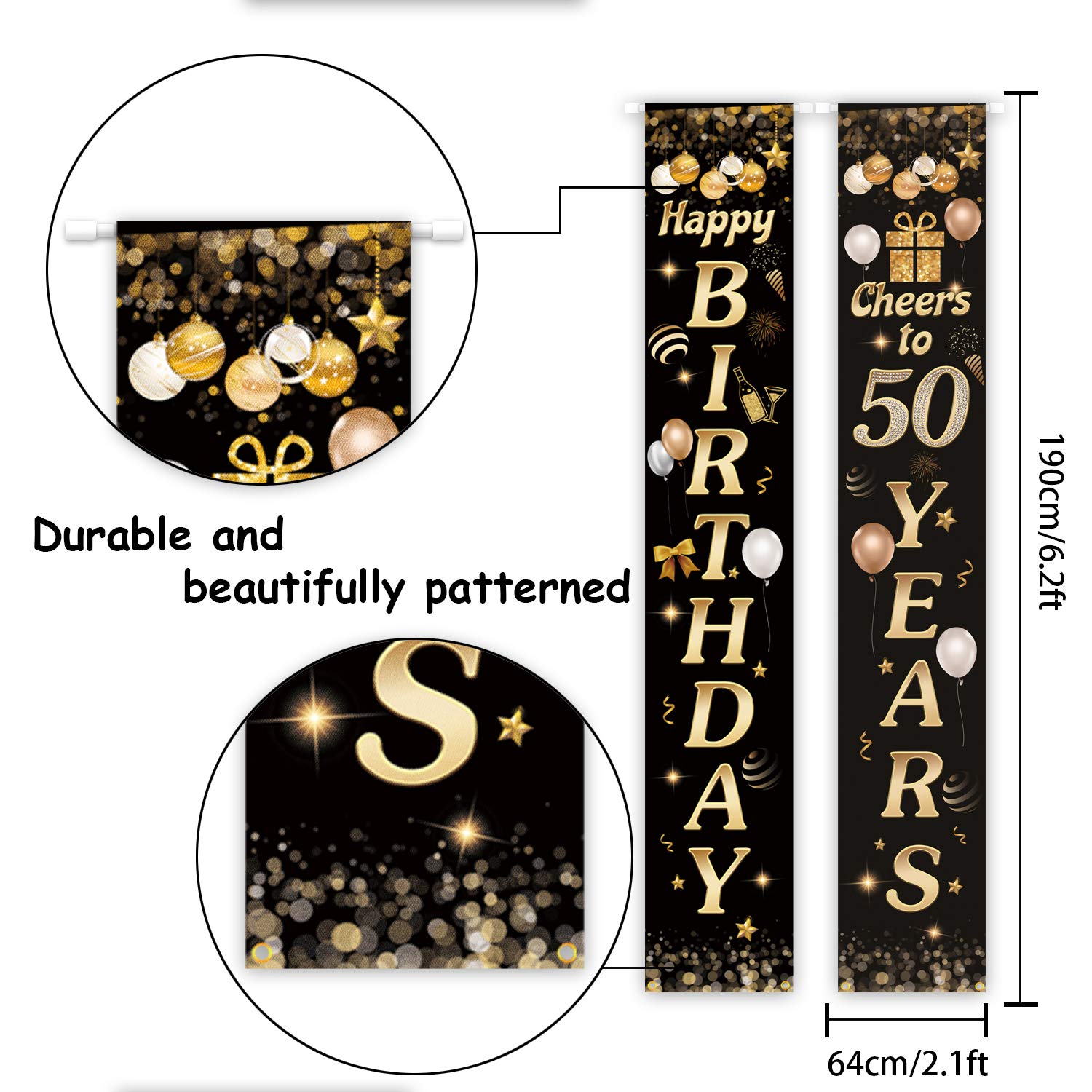 PAKBOOM Happy Birthday Cheers to 50 Years Black Gold Yard Sign Door Banner 50th Birthday Decoration Party Supplies