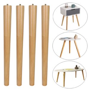 MEETWARM 16 inch Table Legs Wood Furniture Legs Tapered Round for Coffee End Tables Side Table Chair Mid-Century Modern DIY Furniture Leg Natural M8 Hanger Bolts, Set of 4