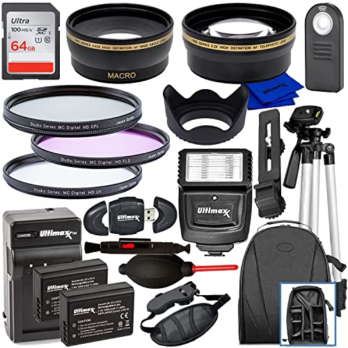 Ultimaxx 58MM Accessory Kit for Canon EOS Rebel T7, T6, T5, T3, T100, 4000D, 3000D, 2000D, 1500D, 1300D, 1200D 1100D, and More; Includes: 2X LP-E10 Batteries, Filter Kits, Backpack & More