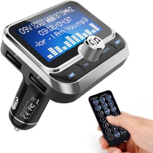bluetooth fm transmitter for car, wireless bluetooth 5.0 radio adapter car kit with handsfree calling 2 usb ports voltage detection support tf card u-disk