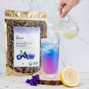 INCAS 100% USDA Organic Butterfly Pea Flower 4.41 oz (375+ Cups) DIRECT FROM SOURCE Thailand Non GMO Verified Dried Caffeine Free Gluten Free Vegan Rich in Antioxidants Free eBook