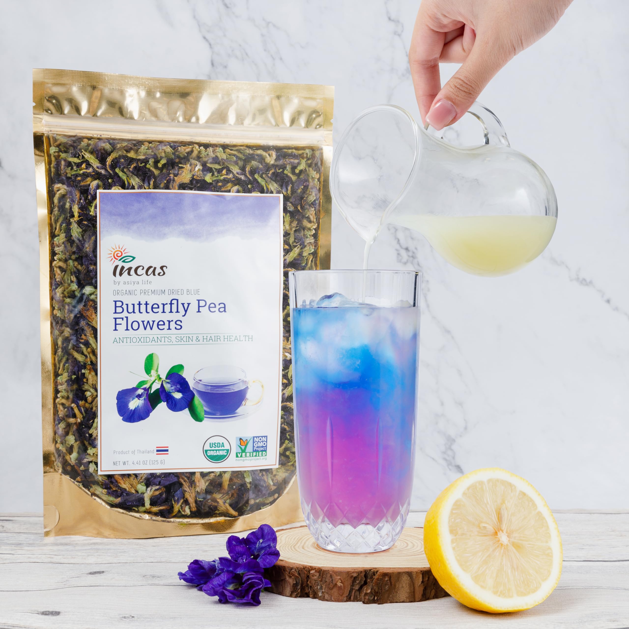 INCAS 100% USDA Organic Butterfly Pea Flower 4.41 oz (375+ Cups) DIRECT FROM SOURCE Thailand Non GMO Verified Dried Caffeine Free Gluten Free Vegan Rich in Antioxidants Free eBook