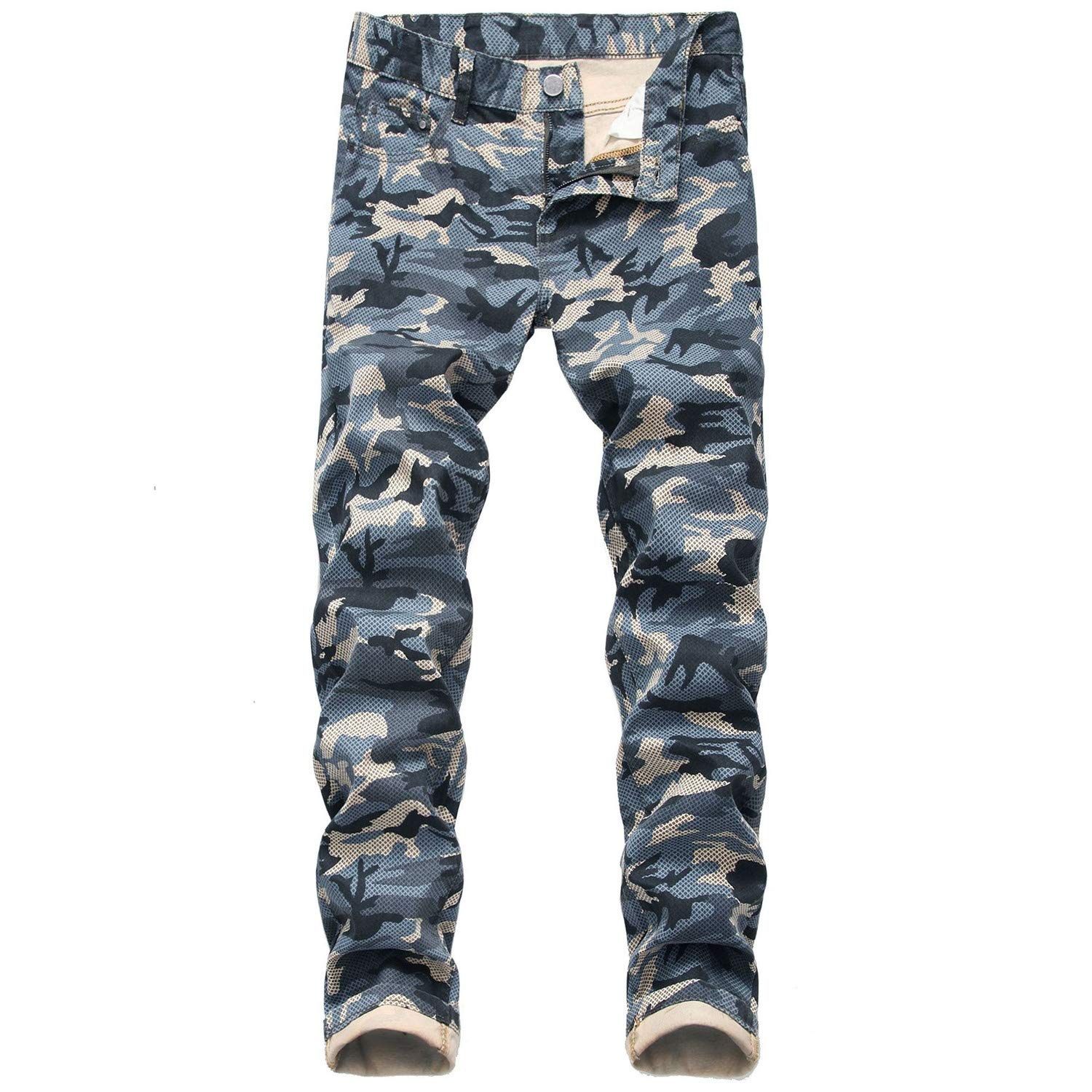 Camo Denim Jeans for Men Moto Biker Slim fit Stretch Jeans Camouflage Skinny Cargo Pants Military Army Combat Pants (Camouflage 1,34)