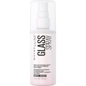maybelline new york facestudio glassskin makeup finishing hydrating dewy glossy finish all day wear use after makeup application or on its own, glass skin spray, 3.4 fl oz