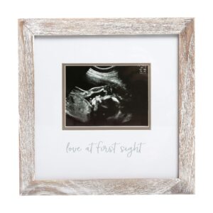 pearhead love at first sight rustic sonogram photo frame, baby keepsake picture frame, gender-neutral nursery décor, ultrasound or sonogram photo, 4" x 3" photo insert, farmhouse rustic