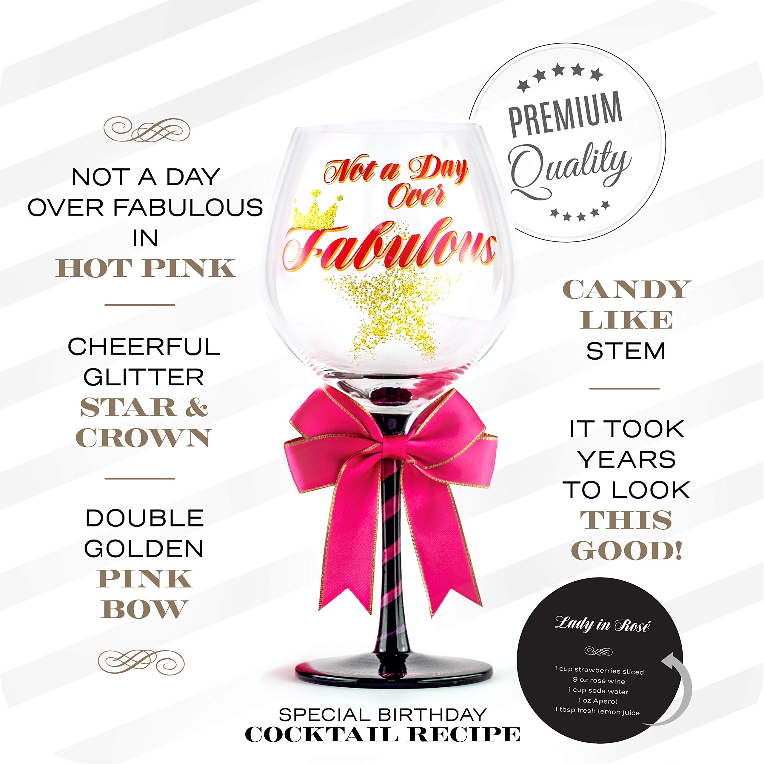 Not a Day Over Fabulous Happy Birthday Wine Glass for Women | Unique Gift Idea for Her, Best Friend, Mom, Sister, Grandma, Aunt, Cousin, Female Coworker, Teacher, Boss | Present for Woman