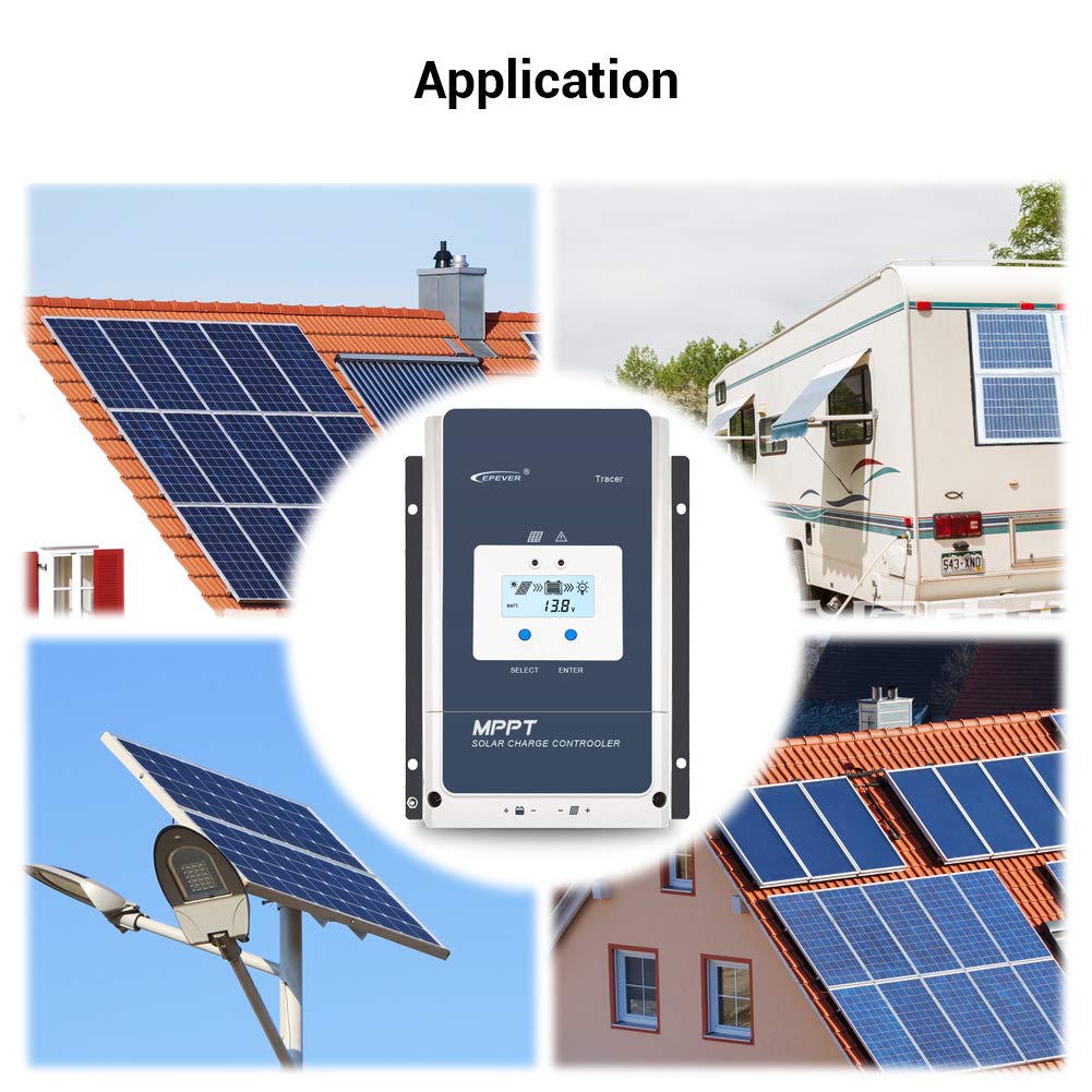 EPEVER 60A MPPT Solar Charge Controller 12V/24V/36V/48VDC Auto System Voltage Max.PV 150V Solar Panel Regulator with Backlight LCD Display(Tracer 6415 an)