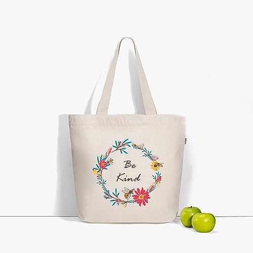 Ecoright Aesthetic Canvas Tote Bag for Women Large Zipper Tote Bags with Pocket, Womens Tote Bag for Yoga, Work, Beach