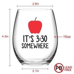 Gtmileo Teacher Wine Glass - It's 3:30 Somewhere 15Oz Stemless Wine Glass - Unique Gifts for Preschool, Elementary, High School Teacher, Professor - Teacher Appreciation Gift