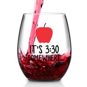 Gtmileo Teacher Wine Glass - It's 3:30 Somewhere 15Oz Stemless Wine Glass - Unique Gifts for Preschool, Elementary, High School Teacher, Professor - Teacher Appreciation Gift