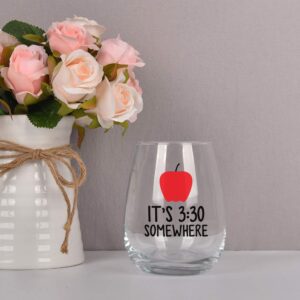 Gtmileo Teacher Wine Glass - It's 3:30 Somewhere 15Oz Stemless Wine Glass - Unique Gifts for Preschool, Elementary, High School Teacher, Professor - Teacher Appreciation Gift