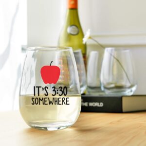 Gtmileo Teacher Wine Glass - It's 3:30 Somewhere 15Oz Stemless Wine Glass - Unique Gifts for Preschool, Elementary, High School Teacher, Professor - Teacher Appreciation Gift